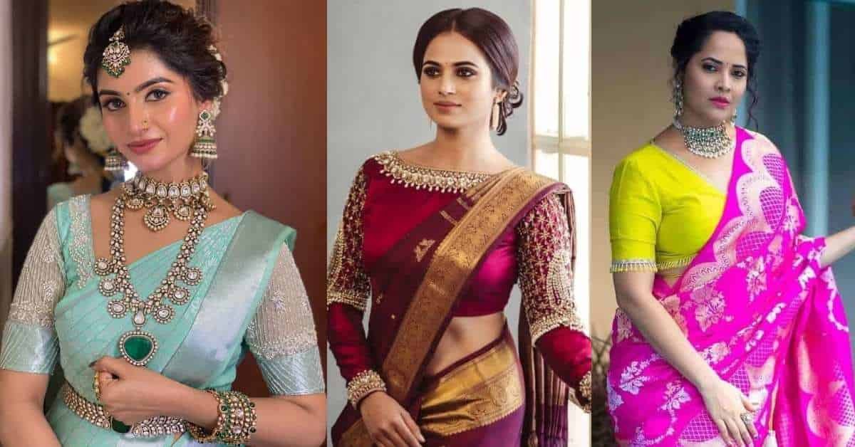 10+ Stunning Kanjivaram Saree with Designer Blouse Ideas for a Regal Look Kanjivaram saree with designer blouse