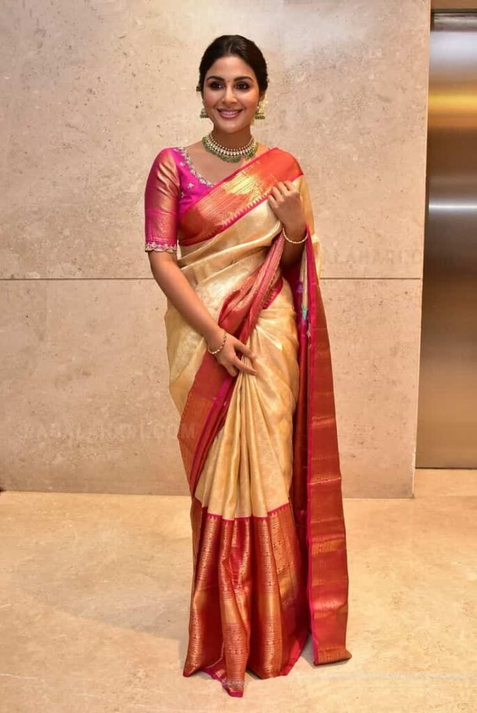 Latest Kanjivaram saree with designer blouse
