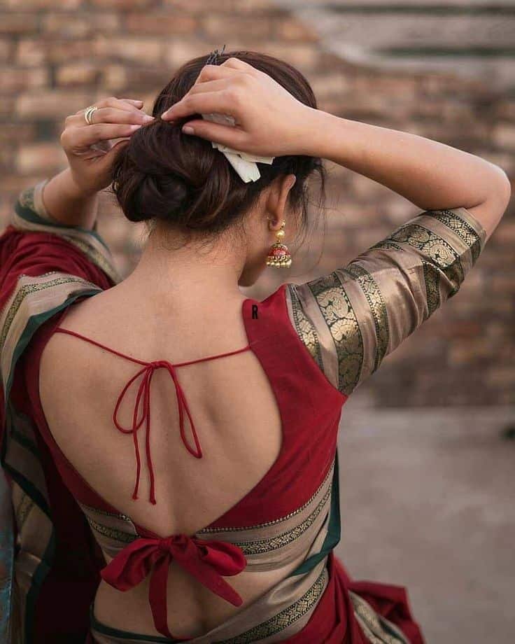 Stylish Deep Back Blouse Design