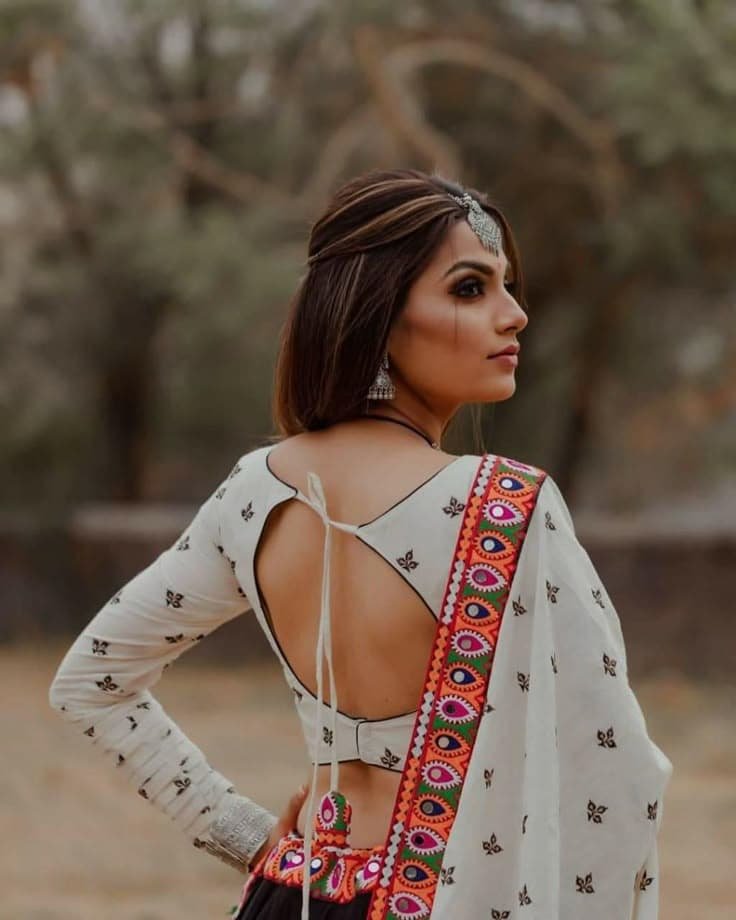 White Blouse Backless Navratri Outfit
