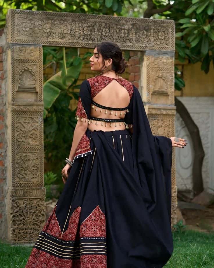 Black Blouse Backless Navratri Outfit