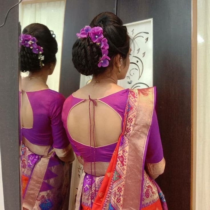 Cotton Boat Neck Back Blouse Design