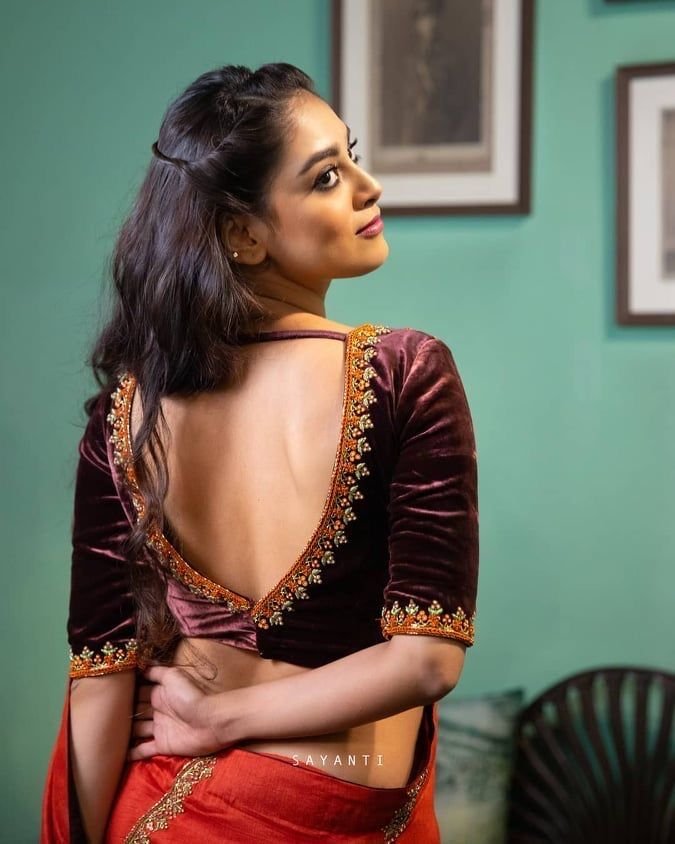 Back Side Velvet Blouse Design