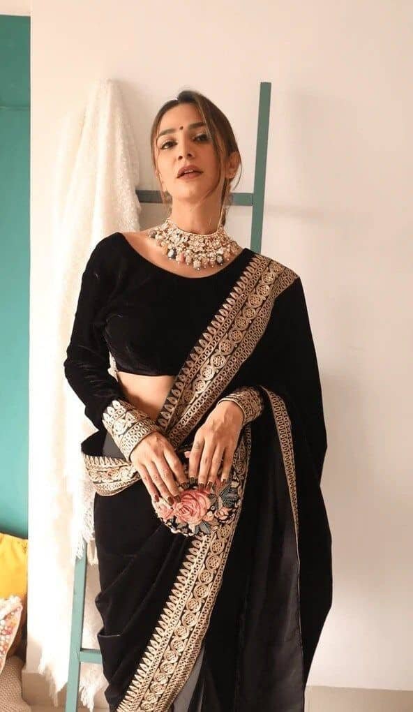Boat Neck Velvet Blouse Design