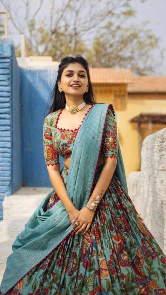Kalamkari Half Saree Blouse Designs