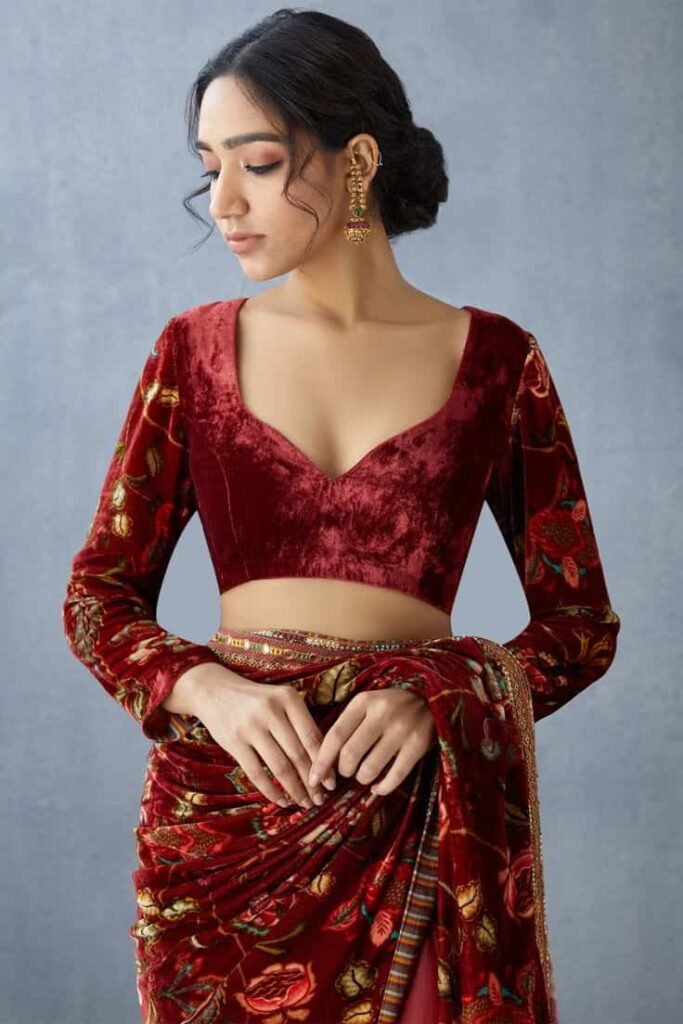 Red Velvet Blouse Design