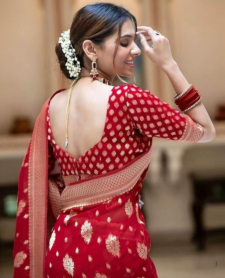 Back Neck Silk Saree Blouse Designs