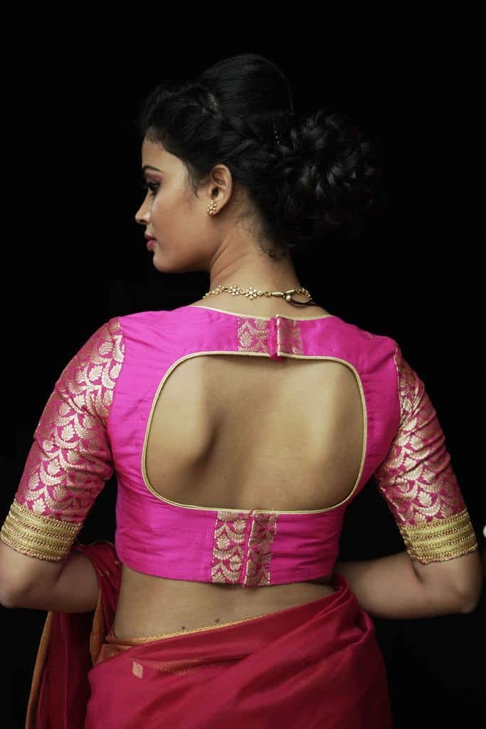 Boat Neck Back Hook Blouse Designs