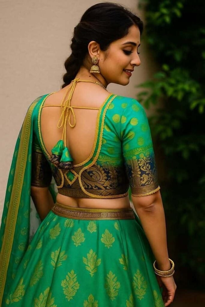 Half Saree Blouse Back Neck Designs