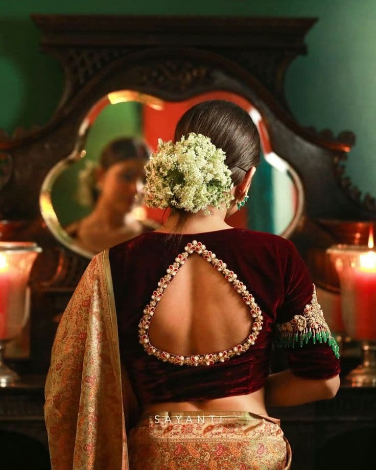 Velvet Pot Neck Blouse