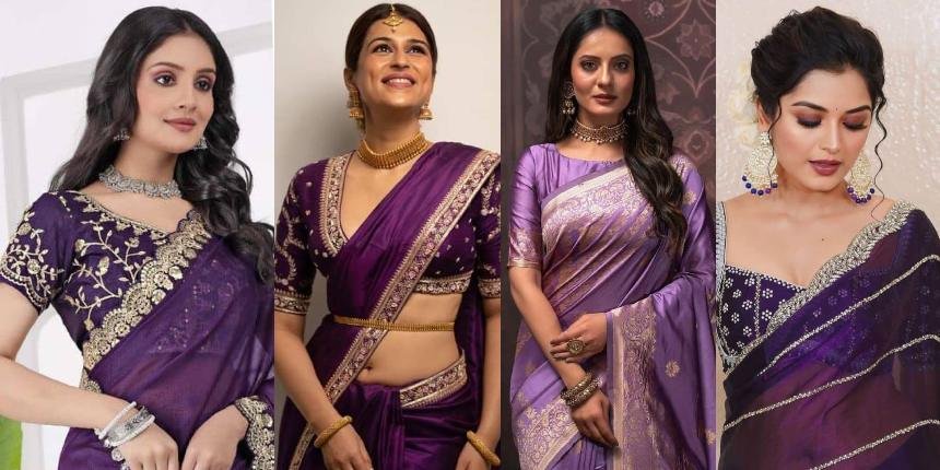 Silk Saree Purple Blouse Designs
