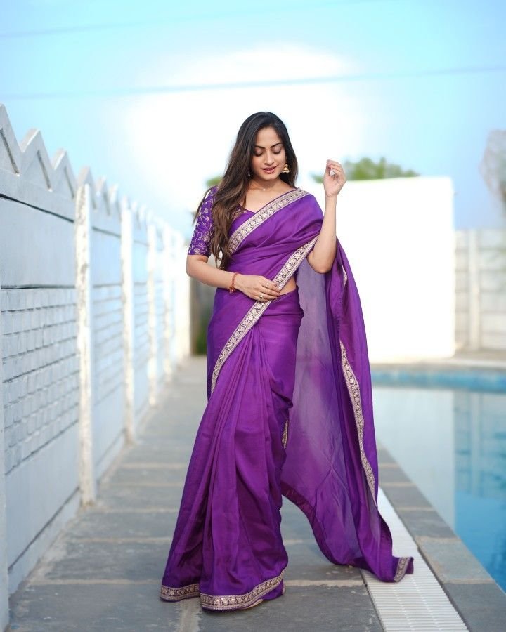 Silk Saree Purple Blouse Designs