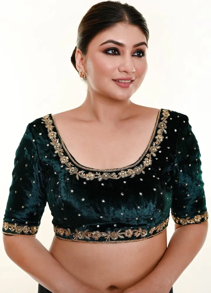 U Neck Blouse Velvet Design