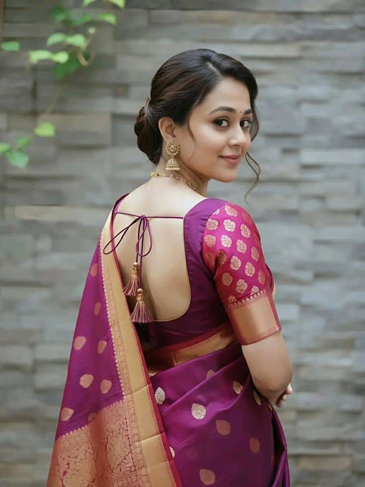 Pattu Saree Back Neck Latest Blouse Designs