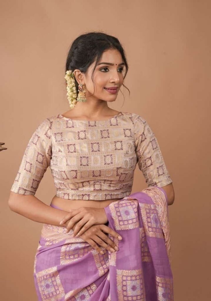 Boat Neck Front Blouse Design
