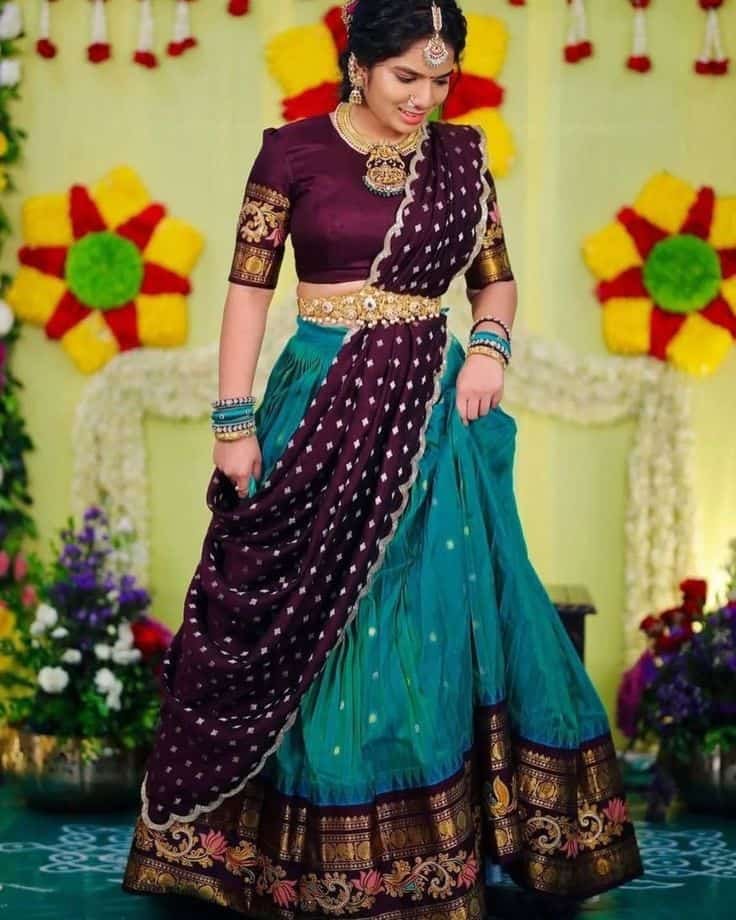 Boat Neck Half Saree Blouse Designs