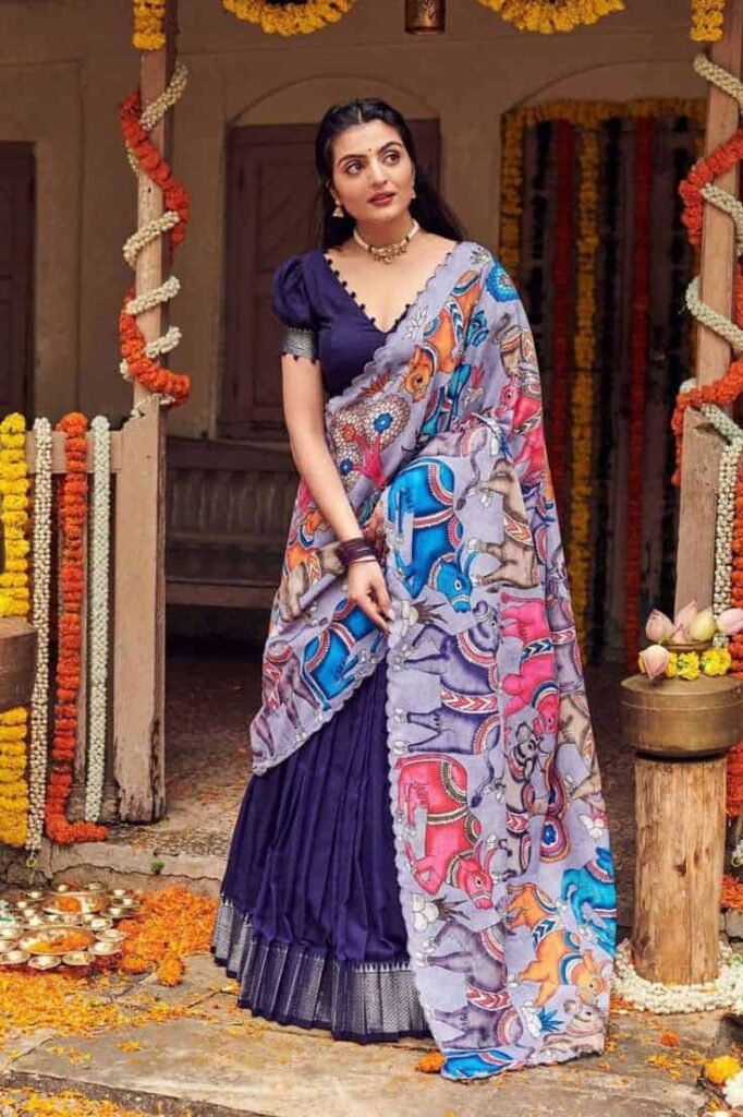 Kalamkari Half Saree Blouse Designs