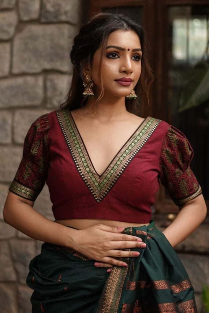 V Neck Front Blouse Design
